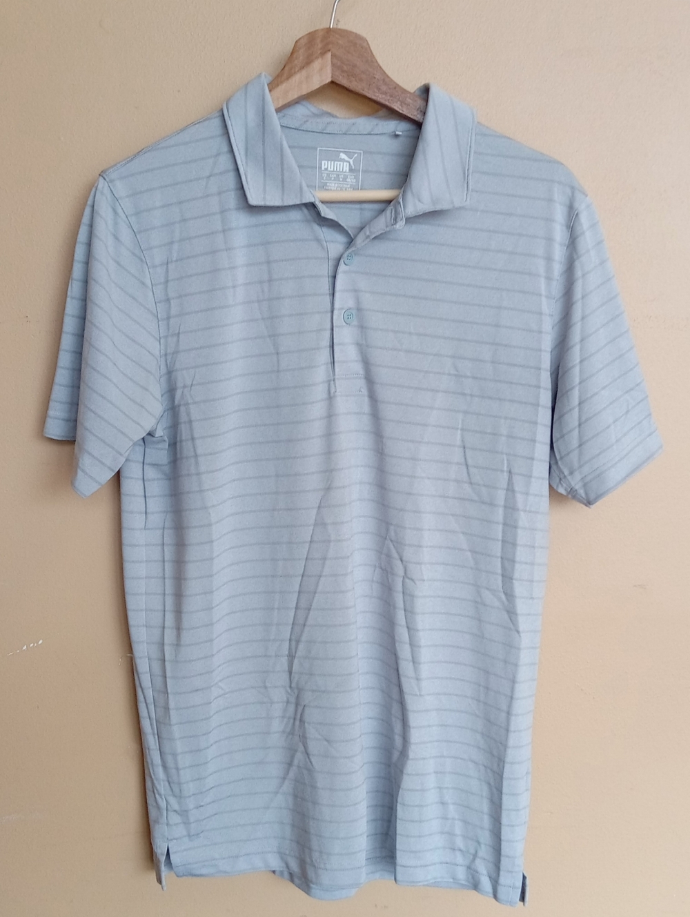 Puma Light Gray Striped Polo Shirt Sz Small